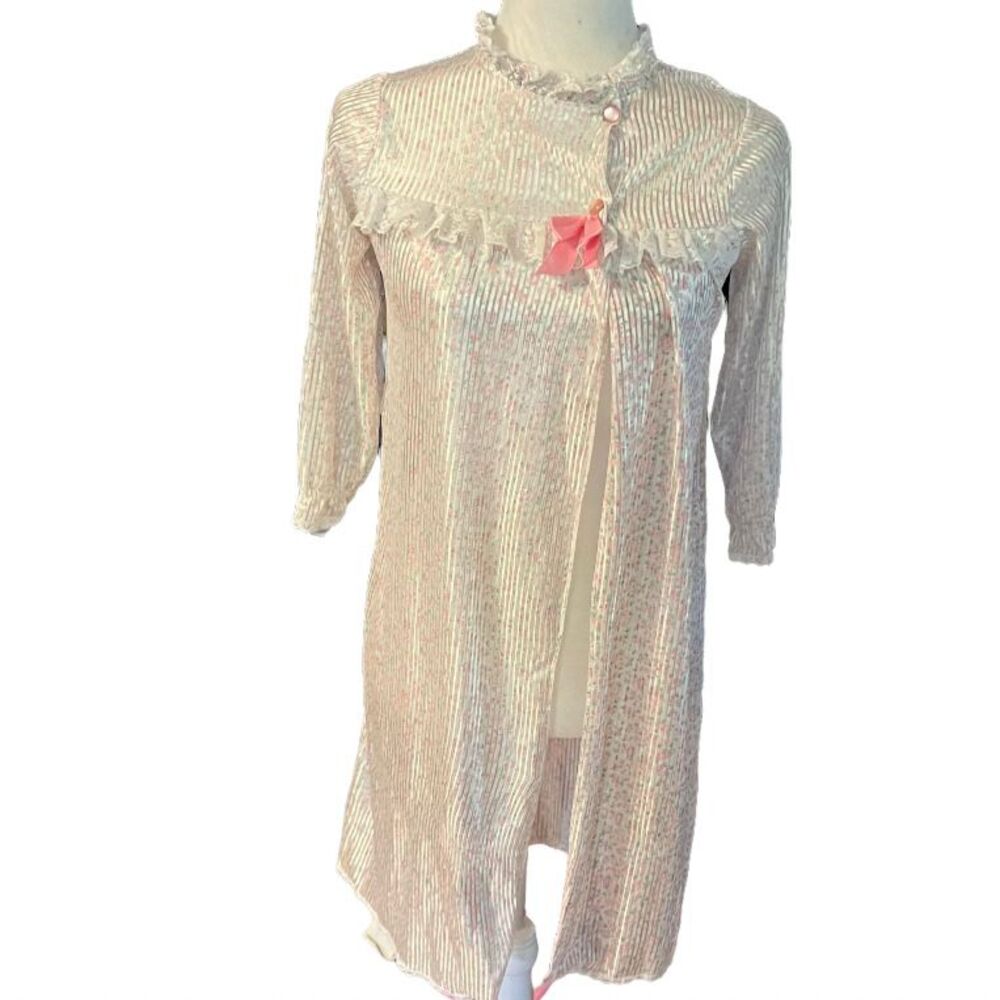 Vintage 90’s 80’s robe pink floral stripes romantic